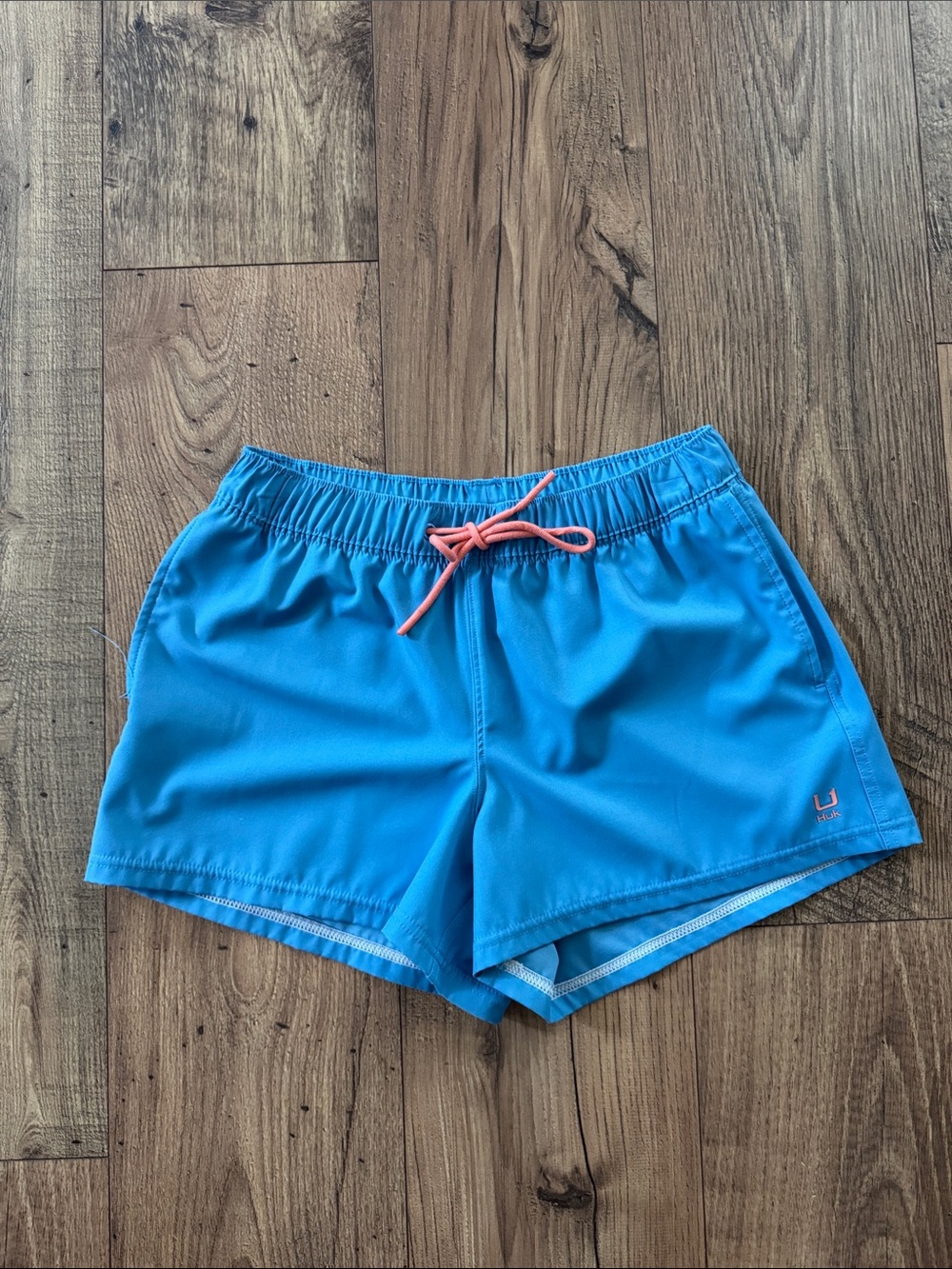 Huk Women's Blue Volley Shorts with Coral Drawstring